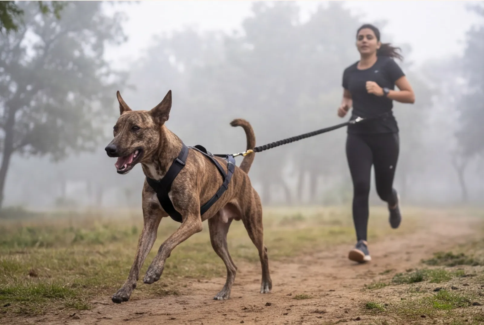 Dog: leads a timed loop, then a finish-arch portrait at Nehru Park.